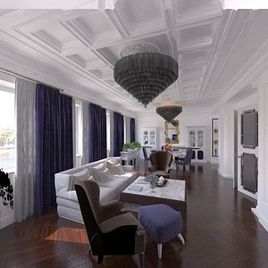 Classical style white interior 3D