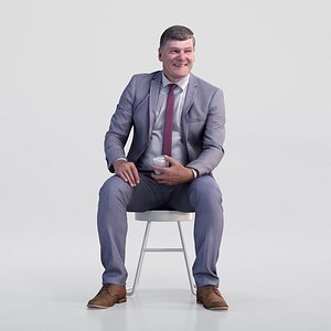 3D People Man  Mark 1844 Business Suit Sitting with Coffee Cup Low poly