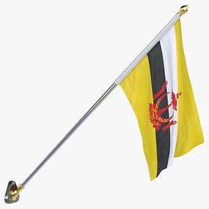 3D Brunei Cloth Flag Wall Mount Animated Loop model