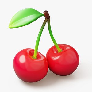 3D Pair of Stylized Cherries with Leaf