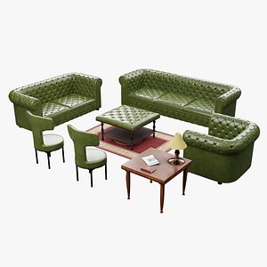 Chesterfield Realistic Leather Sofa Antique Green Full Set