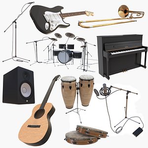 3D instruments guitar piano stand model