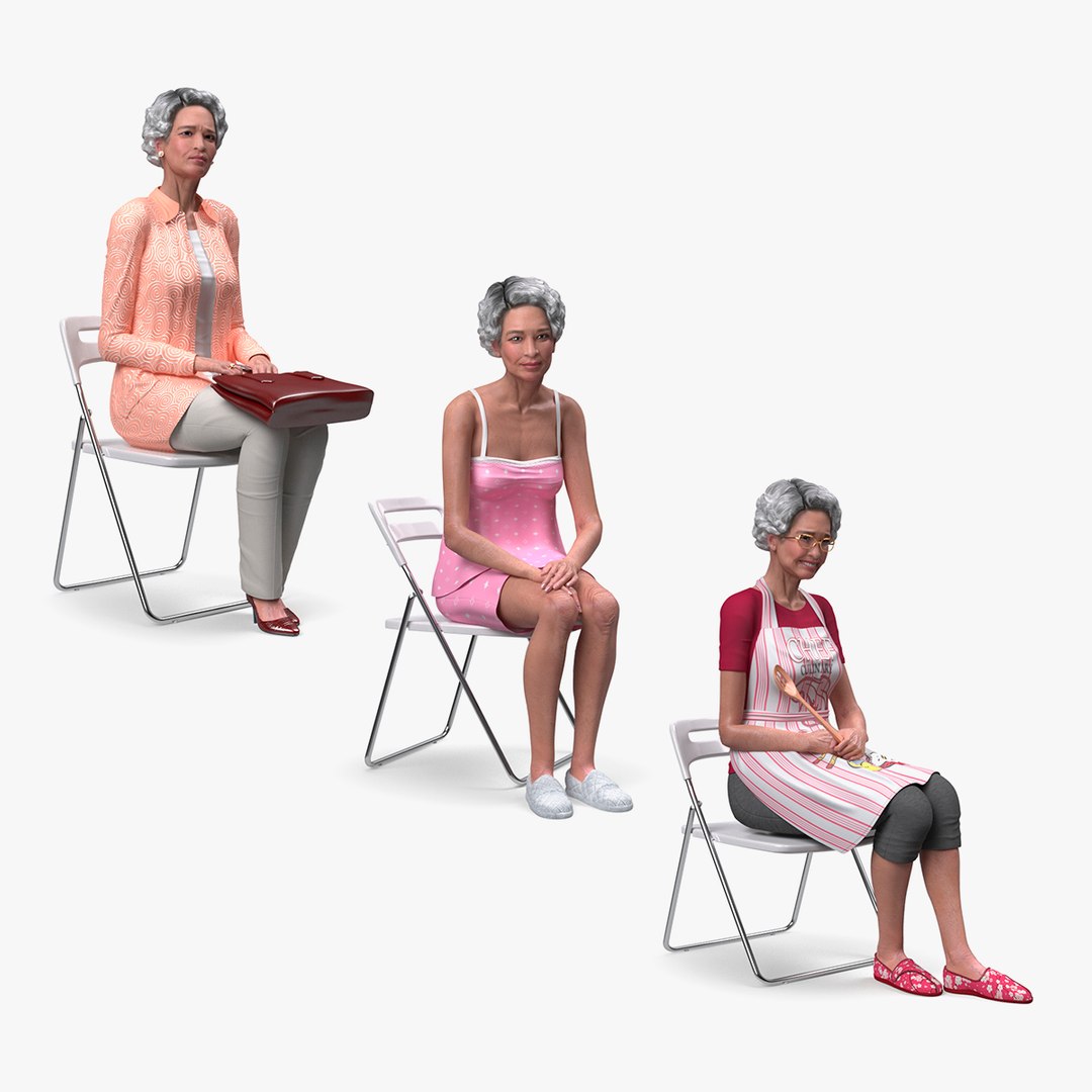 Asian Old Ladies Sitting Collection 3D model preview