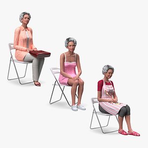 Asian Old Ladies Sitting Collection