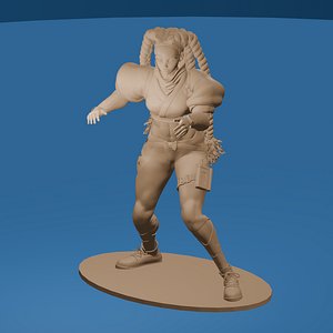 3D Black Female Fighter with Pigtails model