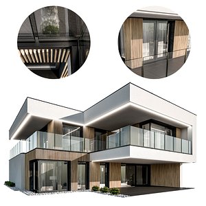 Modern house 05 at night 3D model