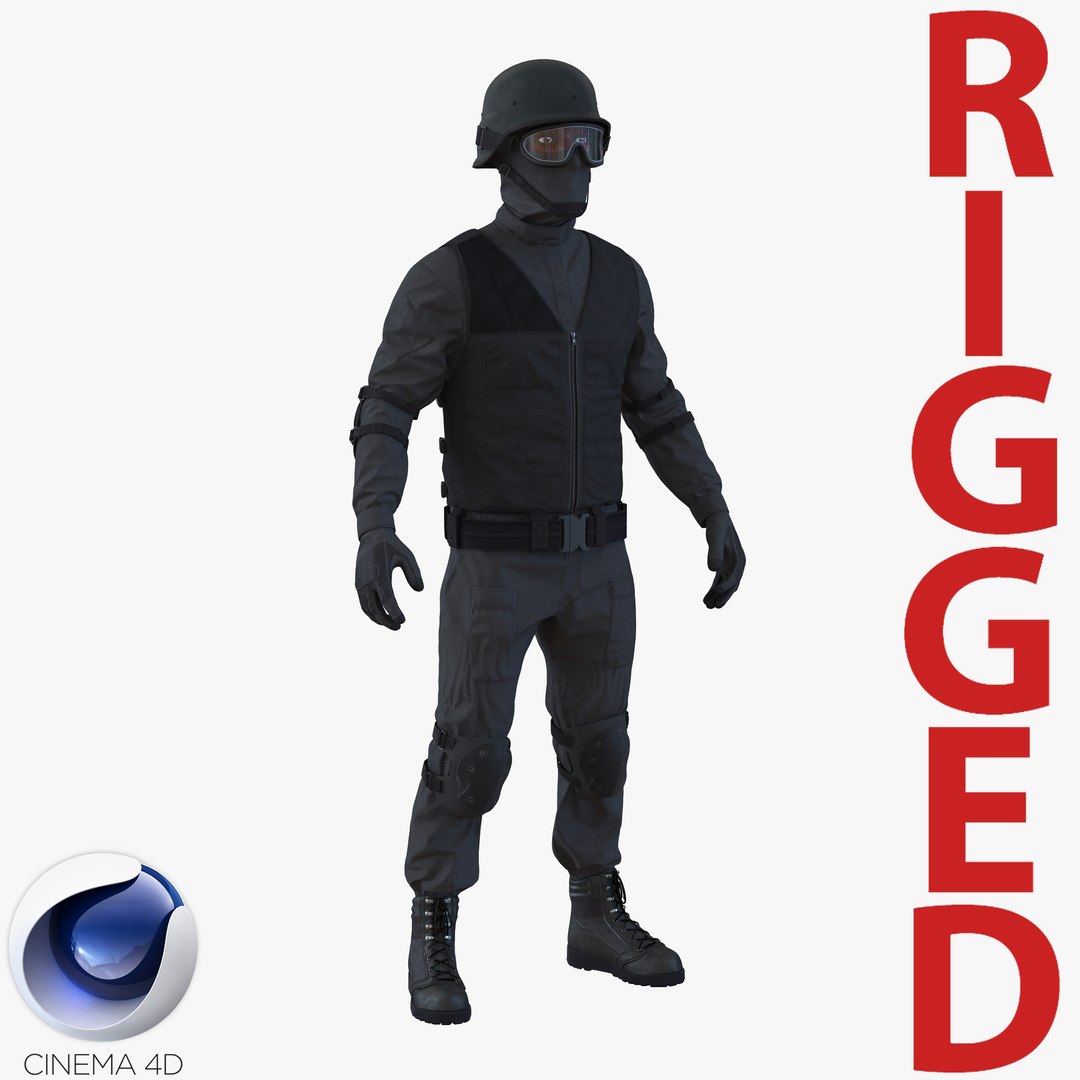 SWAT Man Afro American Rigged 2 for Cinema 4D 3D Model 3D model preview
