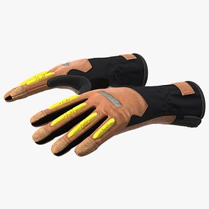 3D Safety Leather Neoprene Gloves with Knuckle Guards Rigged for Modo model