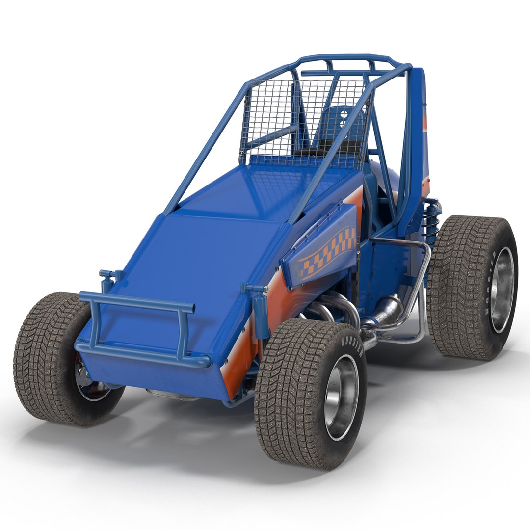 Non-wing Sprint Car Blue 3D Model 3D model preview