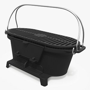 Cast Iron Charcoal Grill with Lid Black
