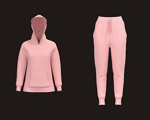 Ladies Pink Hoodie and  jogger 3D