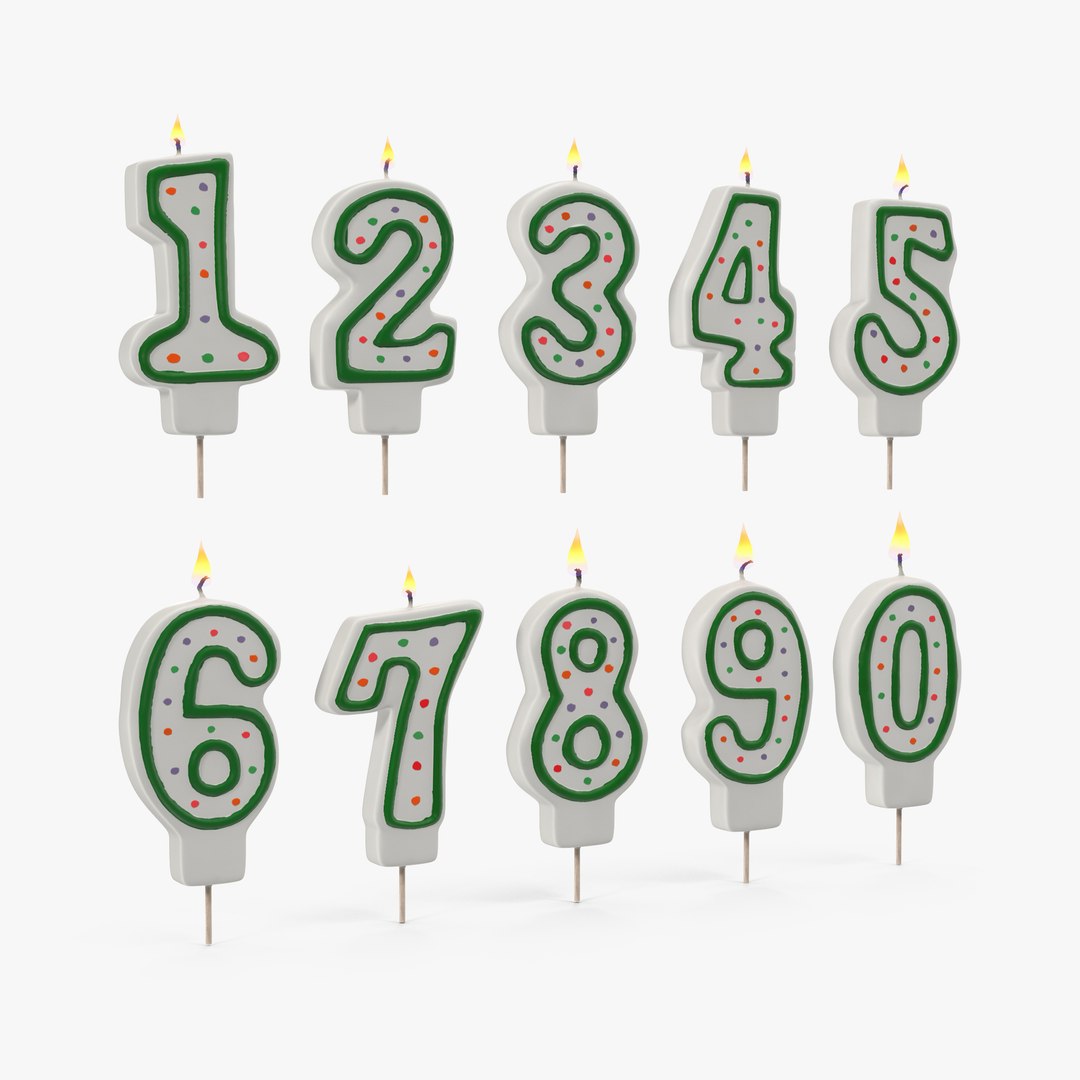 Number Birthday Candles with Flame 3D Models 3D model preview