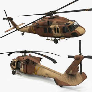 Twin Turbine Military Helicopter with Side Doors Brown Used Rigged
