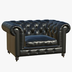 Leather Chesterfield Single Black 3D