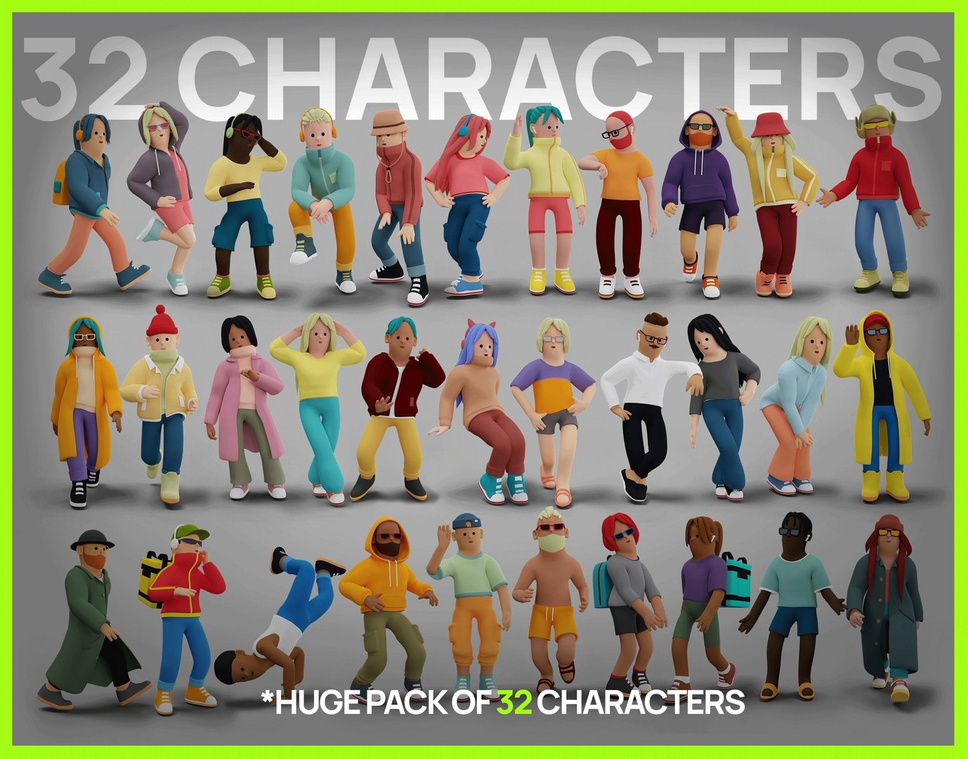 3D model Cartoon Character Pack x32 Character Inside Low-poly 3D model ...