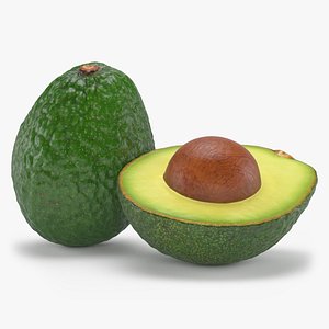 Whole and Half Avocado with Seed 3D