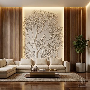 Modern Tree Relief Panel Wall Decor Set STL Mural CNC 339