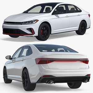 Modern Four Door Sedan Vehicle White Simplified 3D model