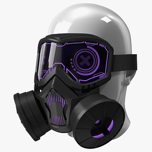 Mannequin Head Wearing Cyberpunk Gas Mask Purple