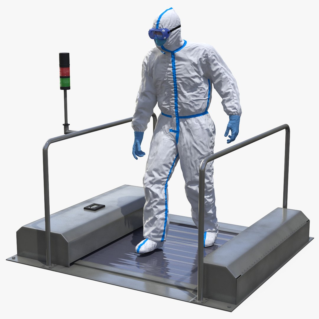 Man in Medical Protective Suit with Automatic Shoes Sole Cleaner(1) 3D model preview