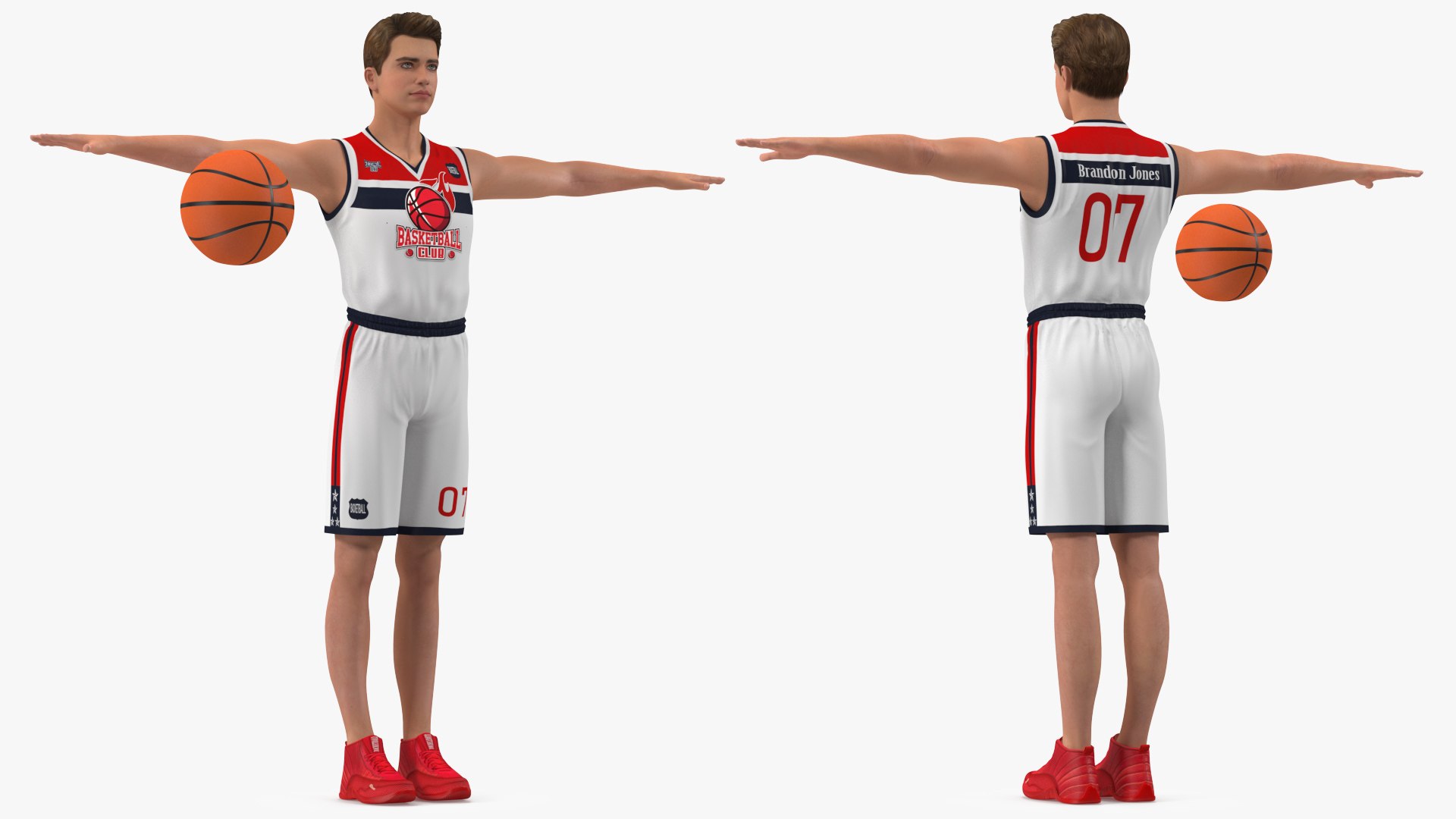 Teenage Boy with Basketball Ball T Pose 3D model preview