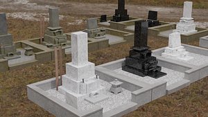 3D Japanese Cemetery Gravestone Set - Buddhist Graveyard PBR