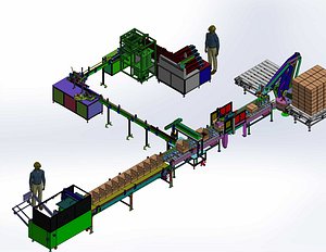 3D Bottle Carton Packing Line with Robotic Sorting  Automated Carton Handling model
