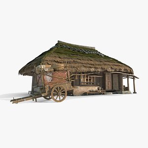 3D Asian ancient architecture thatched hut