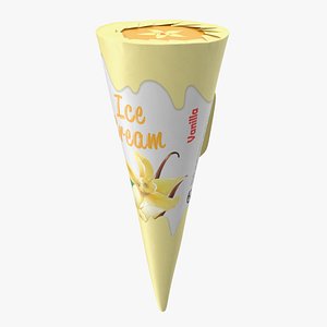 3D Cone Ice Cream Package Mockup Vanilla