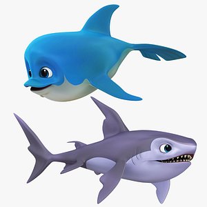 Cartoon Shark and Dolphin 3D model