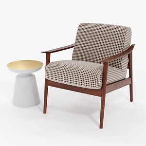 3D mid-century wood upholstered chair model