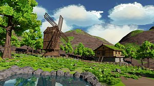 3D Windmill Pond Scene model