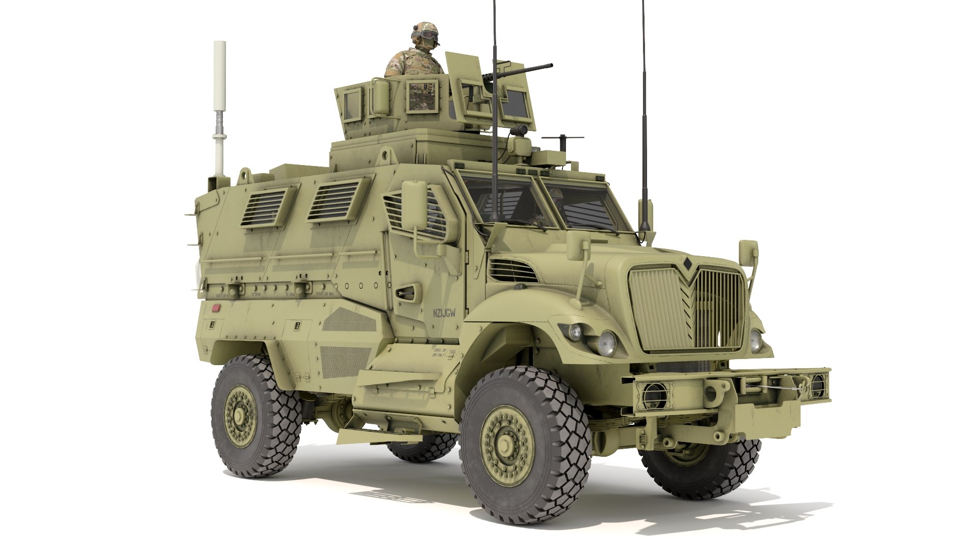Military armored vehicle green with soldiers 3D model for battlefield scenes