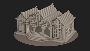 Pixel style house Low-poly 3D