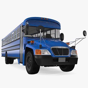 3D Blue Bird Commercial Bus Rigged