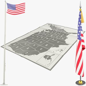 3D American Flags and Map Collection V3