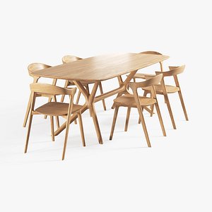 oak-bok chair oak-x table 3D model