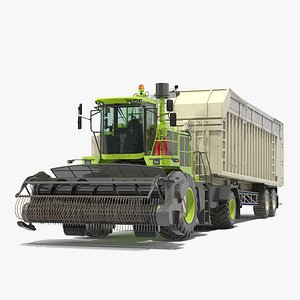 Harvester Combine with Trailer 3D Model