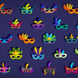 26 Carnival Feather Mask Pack 1 Kids Party Mask - Stylized Costume Masks Set 3D