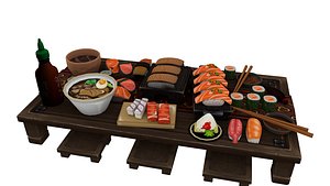 3D Japanese Sushi Table 3D Model  Traditional Sushi Meal Food Scene