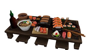Japanese Sushi Table 3D Model  Traditional Sushi Meal Food Scene
