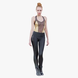 Woman in Golden Swimsuit Shiny Legging and Boots Remastered 3D model