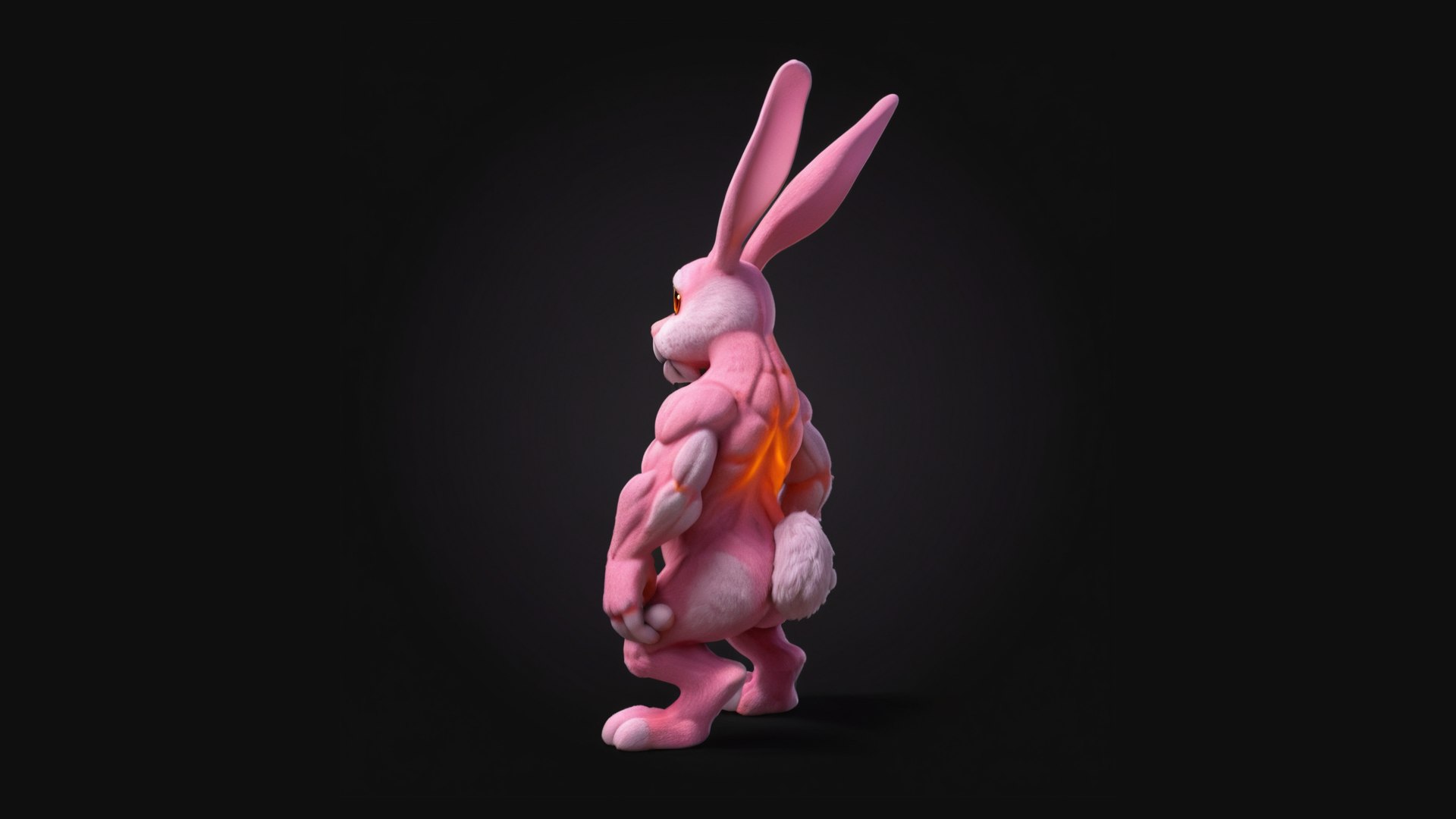 Pink Muscular Bunny Character - Low To Ultra Poly STL Format Model ...