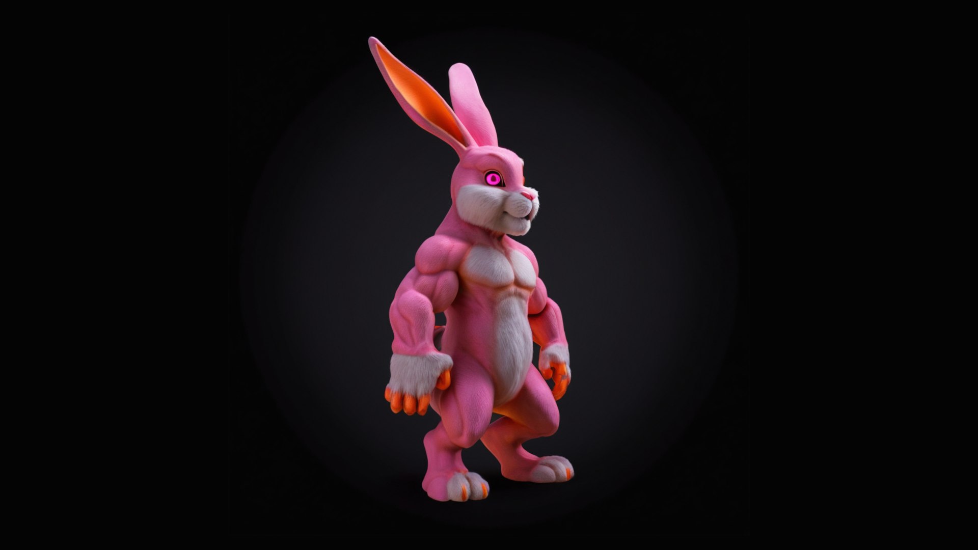 Pink Muscular Bunny Character - Low To Ultra Poly STL Format Model ...