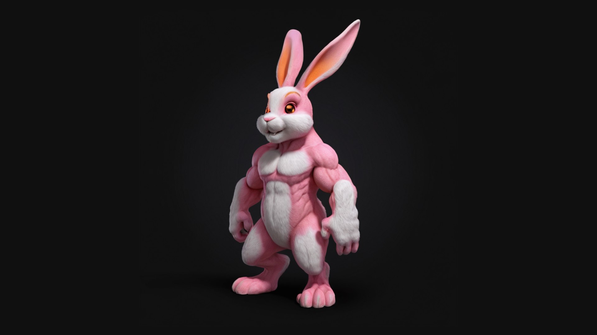 Pink Muscular Bunny Character - Low To Ultra Poly STL Format Model ...
