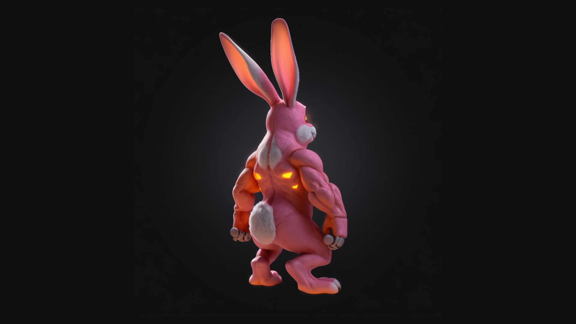 Pink Muscular Bunny Character - Low To Ultra Poly STL Format Model ...
