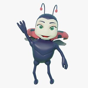Stylized Toon Flying Male Ladybug Green Red Blue