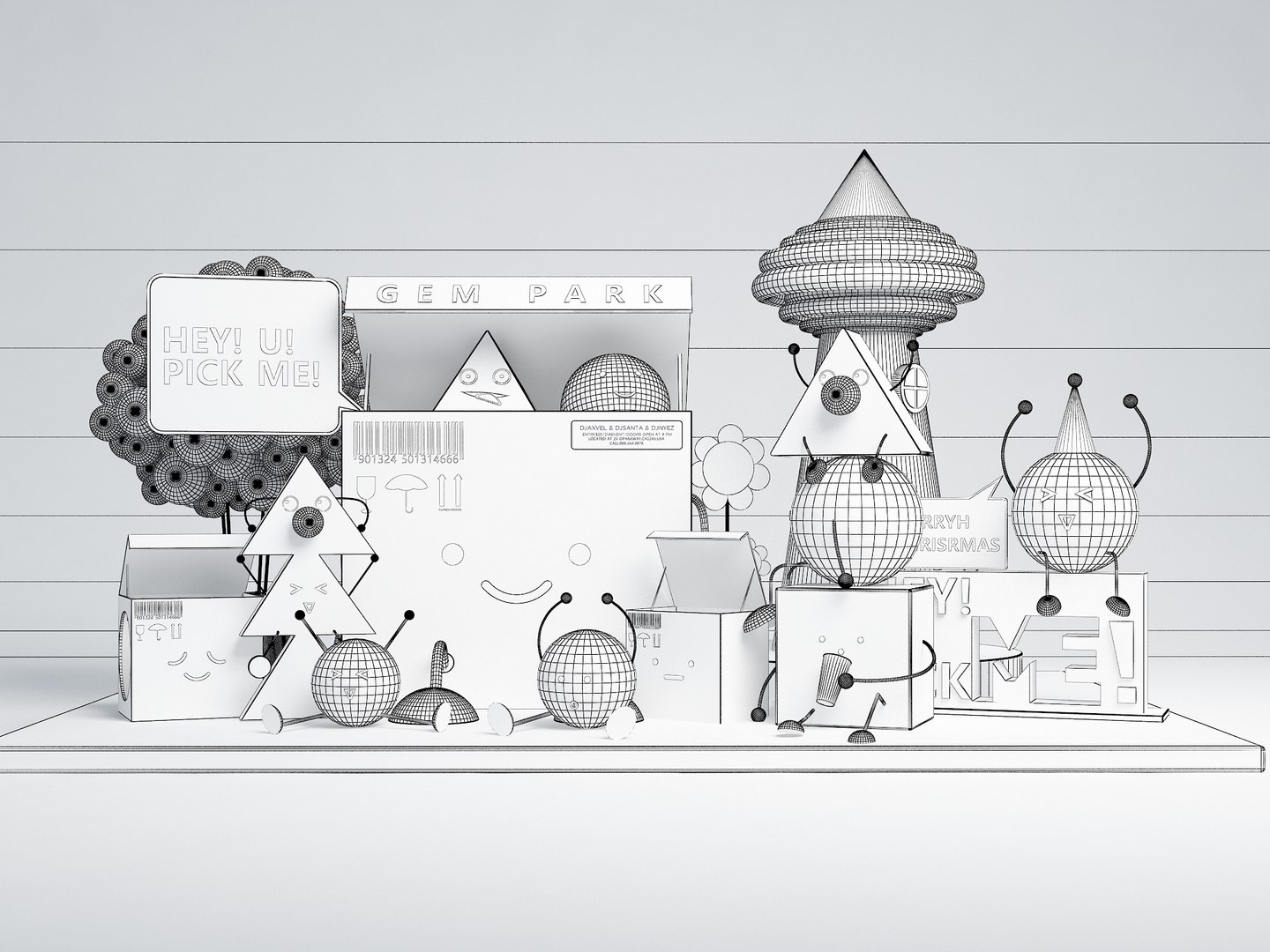 3D Modern Display Design Cartoon Display Stack Commercial Display ...