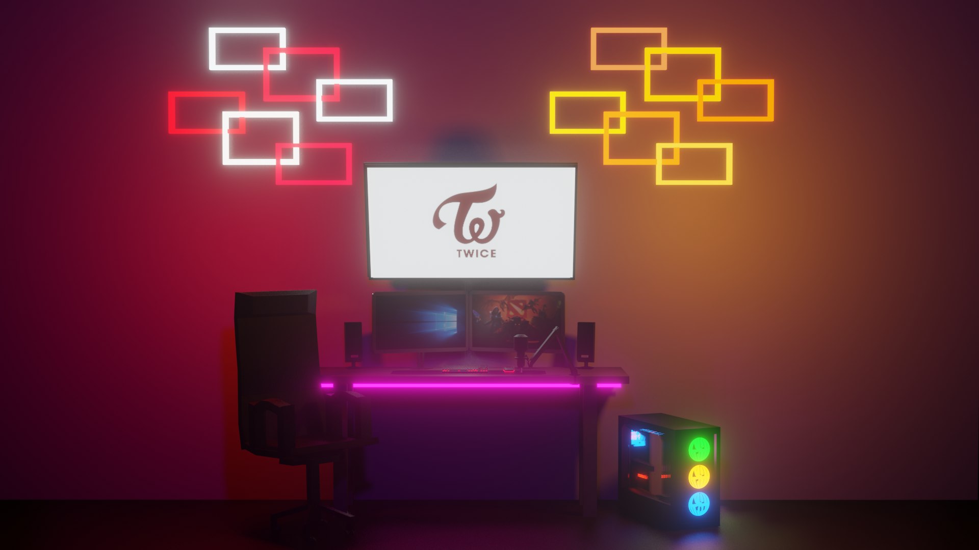 GamingRoom room with neon lights and furniture | 3D model