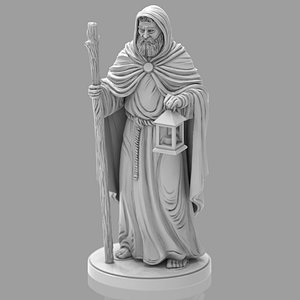 Premium Saint Joseph Nativity Figure 3D Model - LED-Ready Lantern Staff - RPG Diorama Ready